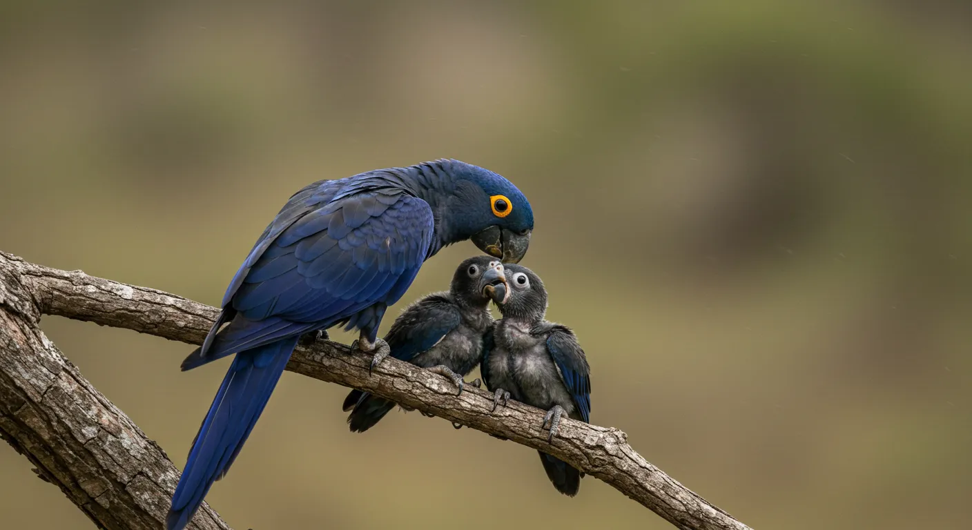 Arara-azul-de-lear com filhotes