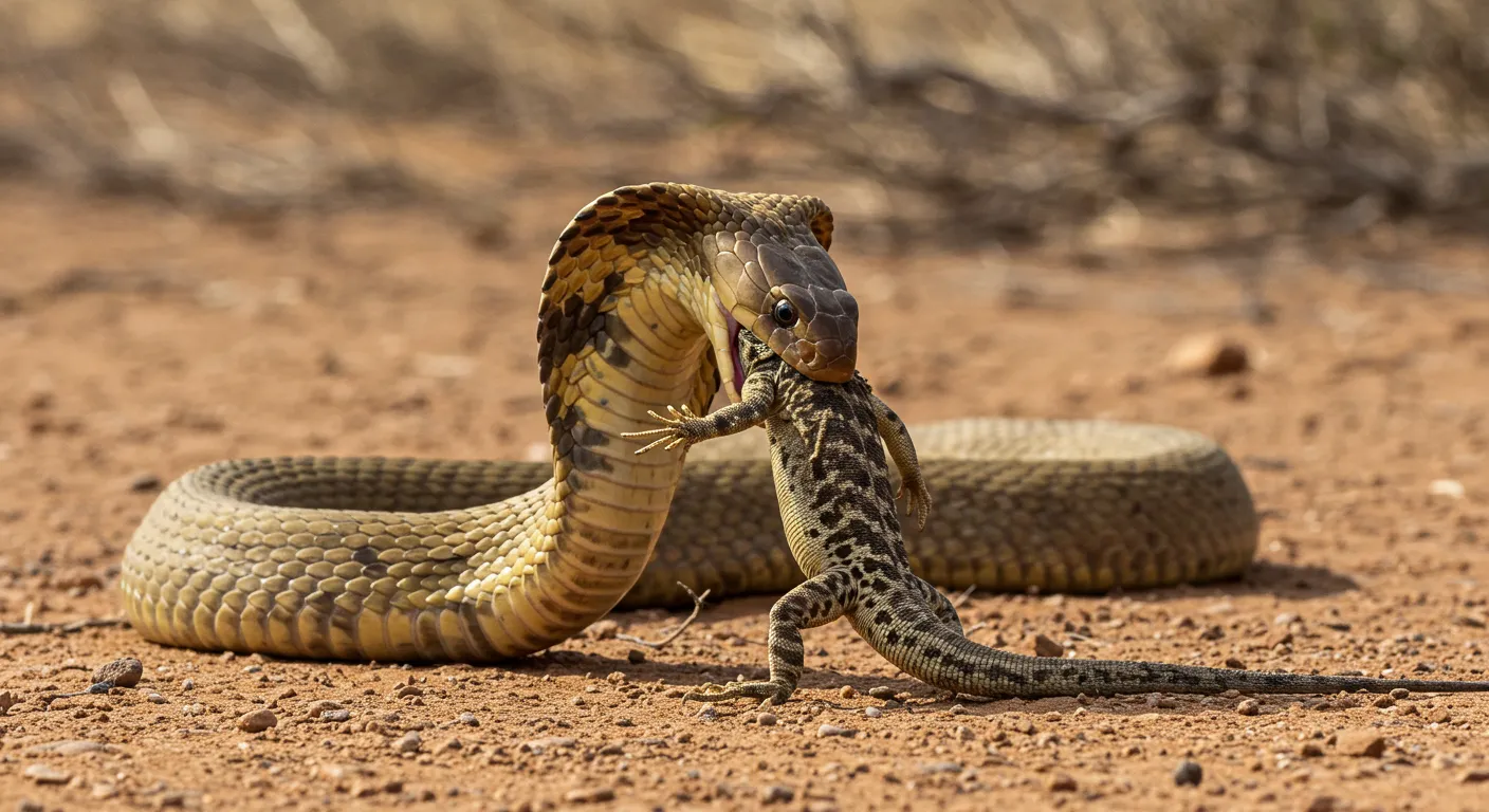 Cobra-do-cabo Comendo Lagarto.